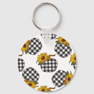 Porte-clés Fleurs de soleil, citrouille plaid, décoration de