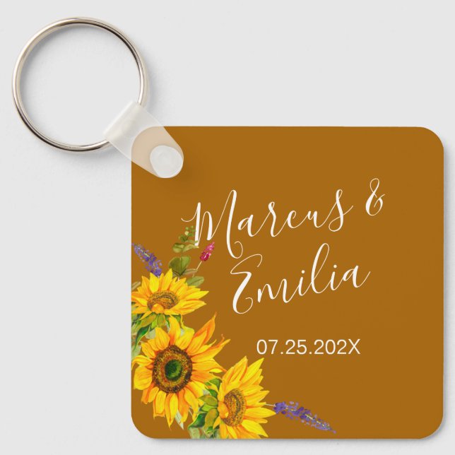 Porte-clés Fleurs de soleil d'automne Mariage personnalisé (Recto)