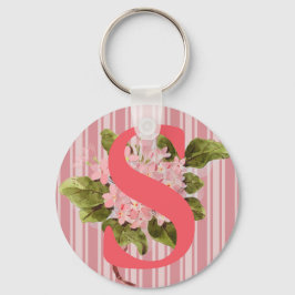 Porte-clés Fleurs d'hortensia rose Monogramme Rayures Féminin