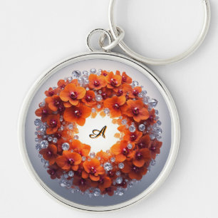 Porte-clés Fleurs d'orchidées enchâssées dans des cristaux