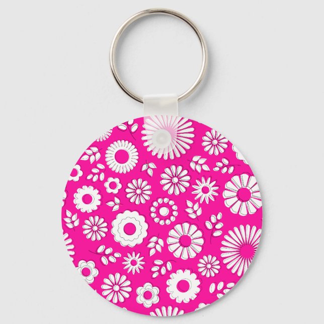 Porte-clés Fleurs estivales roses mignonnes (Recto)