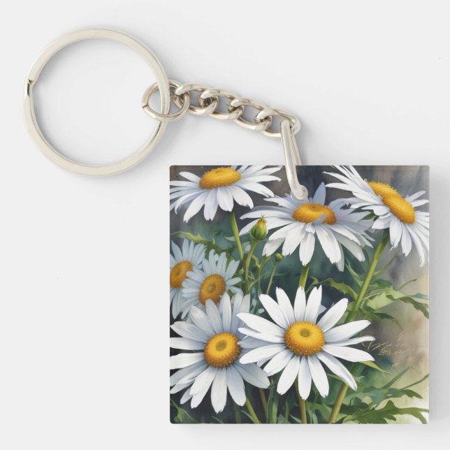 Porte-clés Fleurs et marguerites Elégante aquarelle (Devant)