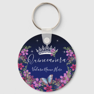 Porte-clés Fleurs et papillon princesse Quinceanera