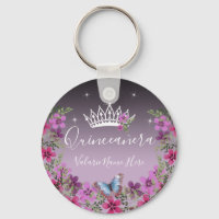 Fleurs et papillon princesse Quinceanera Keychai