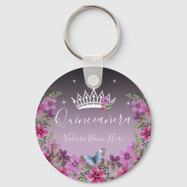 Porte-clés Fleurs et papillon princesse Quinceanera Keychai (Recto)