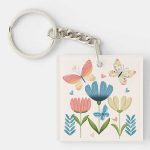 Porte-clés Fleurs et Papillons Fantaisistes