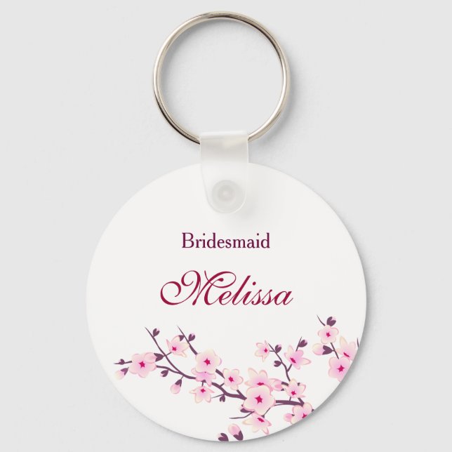 Porte-clés Fleurs florales de cerisiers rose blanc (Recto)