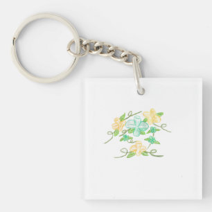 Porte-clés Fleurs jaunes et bleues