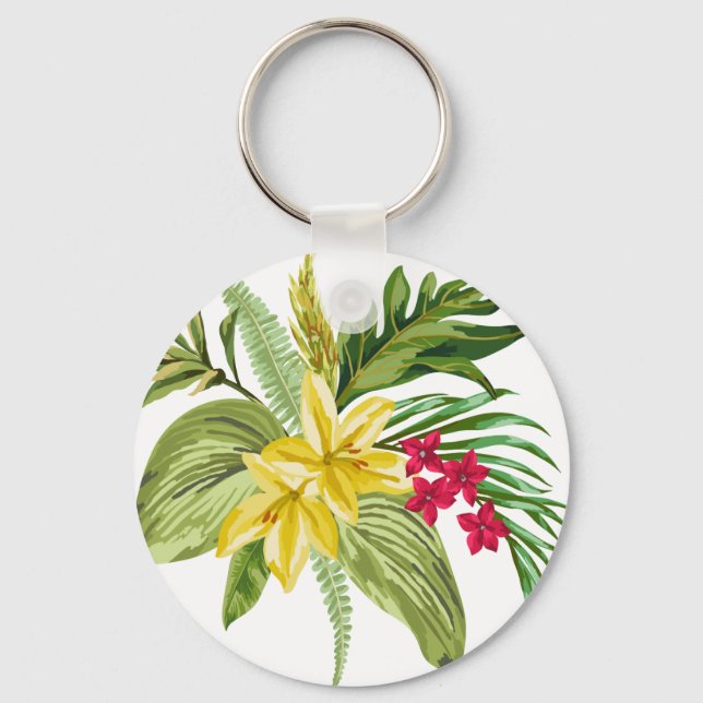 Porte-clés Fleurs Jaunes Et Rouges Hawaïennes (Recto)