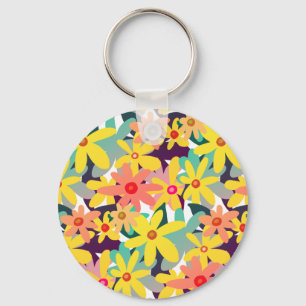 Porte-clés Fleurs jaunes, roses et oranges