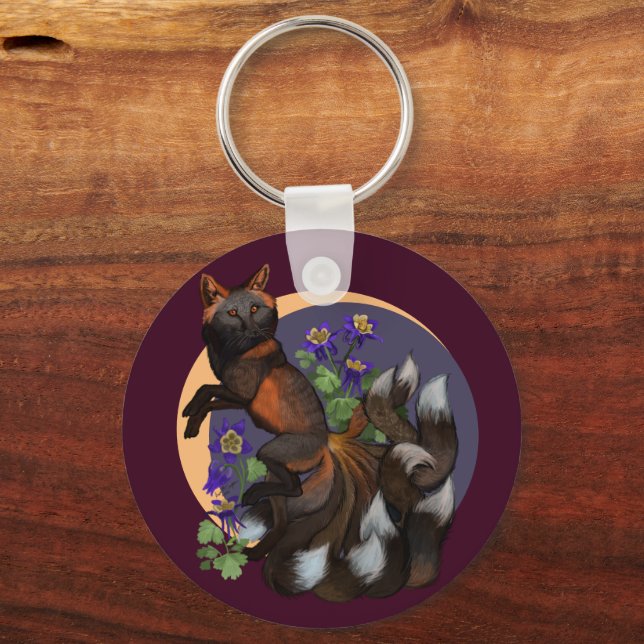 Porte-clés Fleurs Kitsune et Columbine (Recto)