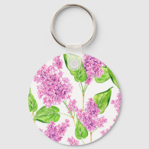 Porte-clés Fleurs lilas rose aquarelle