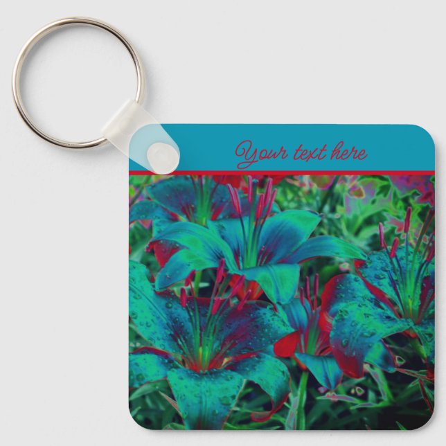 Porte-clés Fleurs Lys Bleues Vivides Personnalisées (Recto)