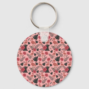 Porte-clés Fleurs motifs et feuilles flamands roses