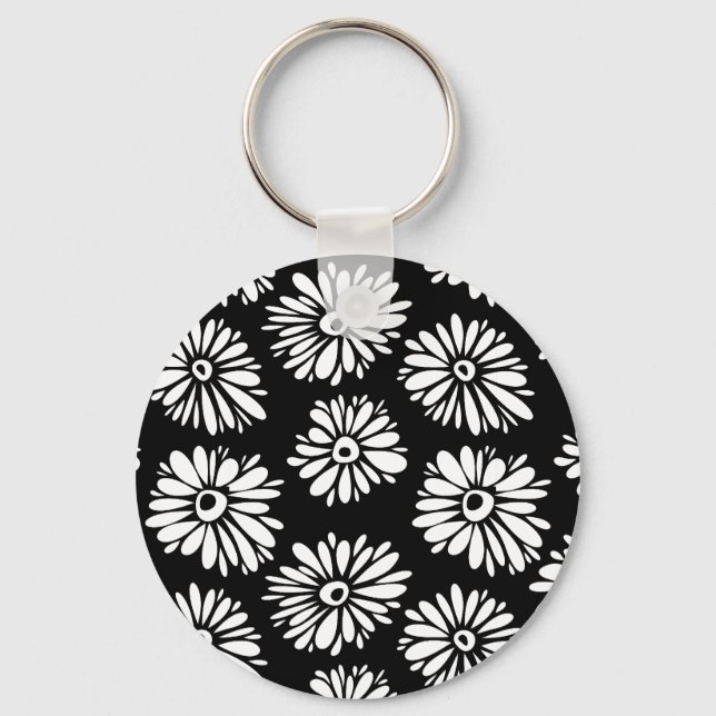 Porte-clés Fleurs noires et blanches funky (Recto)