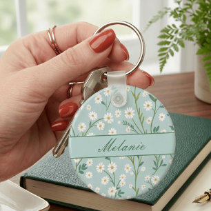 Porte-clés Fleurs personnalisées avec nom de famille 