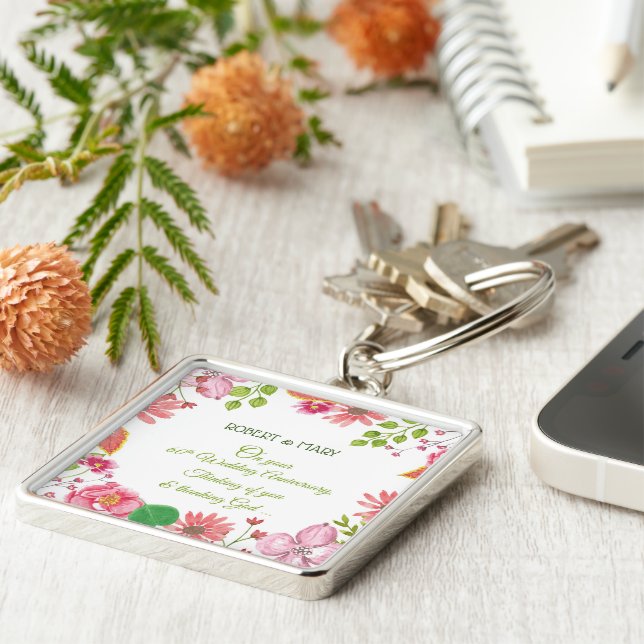 Porte-clés Fleurs religieuses du 60e anniversaire du Mariage (Côté)