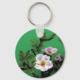 Porte-clés fleurs rose sauvage en vert, Élégant