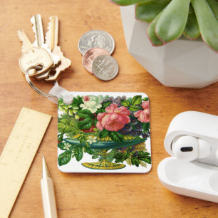 Porte-clés Fleurs roses de roses florales vintage, vase de fl