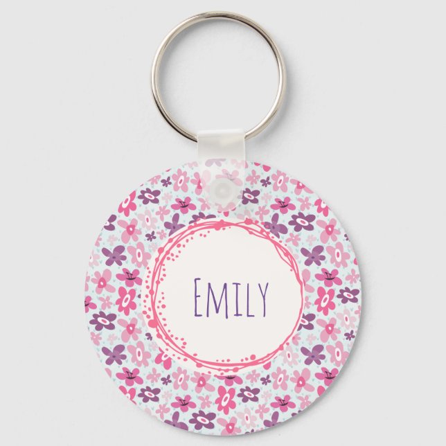 Porte-clés Fleurs roses mignonnes Motif Whimsical Personnalis (Recto)