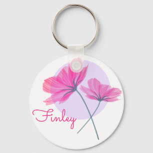 Porte-clés Fleurs roses modernes et mignonnes Nom personnalis