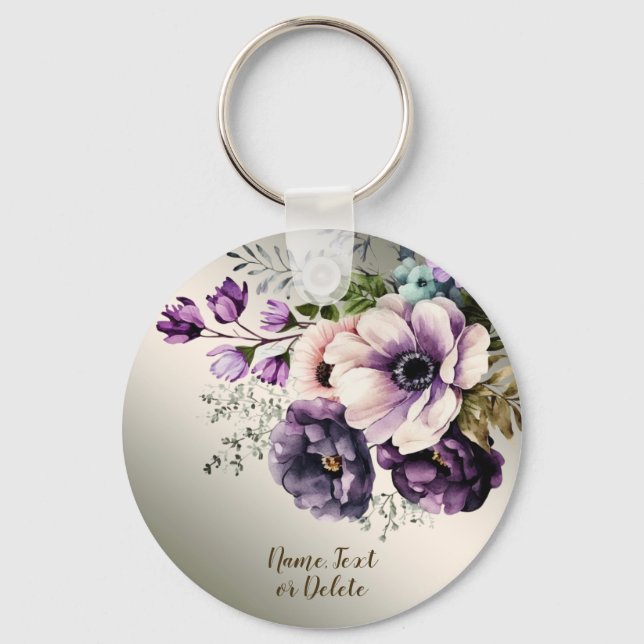 Porte-clés Fleurs Roses Violettes Élégance Dorée (Recto)