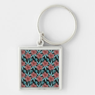 Porte-clés Fleurs rouges tropicales sans coutures motif et fe
