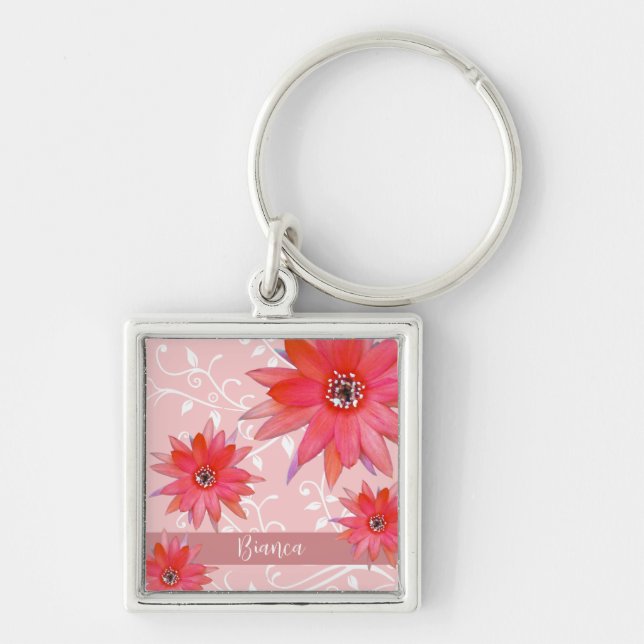 Porte-clés Fleurs rouges Whimsical Feuilles Tourbillonnant Aj (Devant)