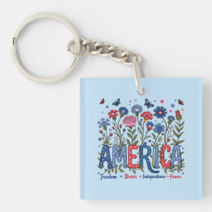 Porte-clés Fleurs sauvages américaines patriotiques Quatre ju