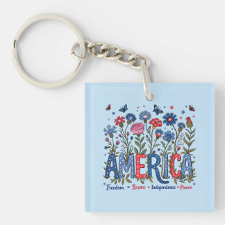 Porte-clés Fleurs sauvages américaines patriotiques Quatre ju