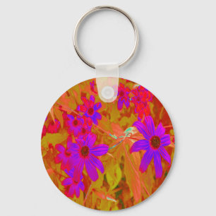 Porte-clés Fleurs sauvages colorées ultra-violettes, magenta