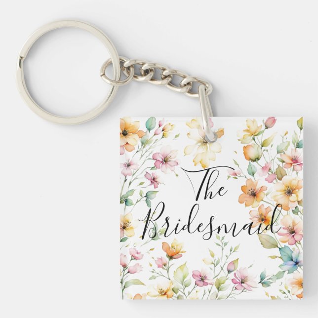 Porte-clés Fleurs sauvages d'aquarelle rose orange Boho (Devant)