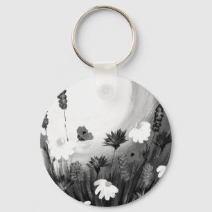 Porte-clés Fleurs sauvages noires et blanches