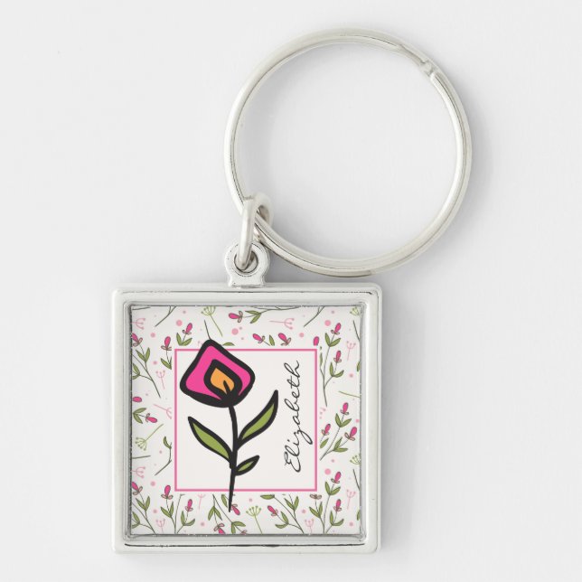 Porte-clés Fleurs sauvages - Pétales roses et orange Personna (Devant)