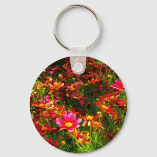 Porte-clés Fleurs sauvages rose et jaune pâle