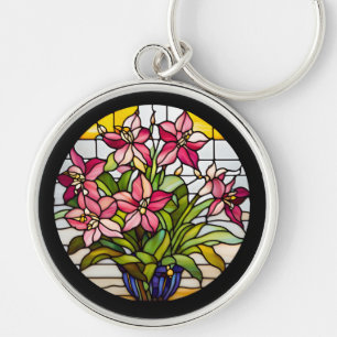 Porte-clés Fleurs sur verre tendu
