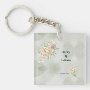 Porte-clés Fleurs Teintes Terrouses Bohème Élégant Vert Sauge