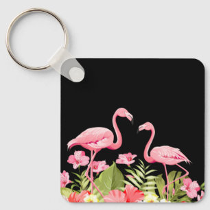 Porte-clés Fleurs tropicales et design de flamants roses