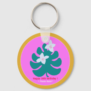 Porte-clés Fleurs tropicales modernes couleur nom rose