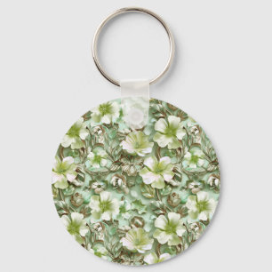 Porte-clés Fleurs Vertes Stylisées