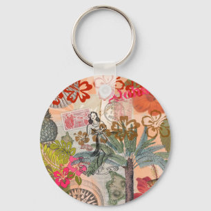 Porte-clés Fleurs Vintage Hula Coloré Hawaïen Tropical