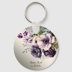 Porte-clés Fleurs violettes rose Or Élégant