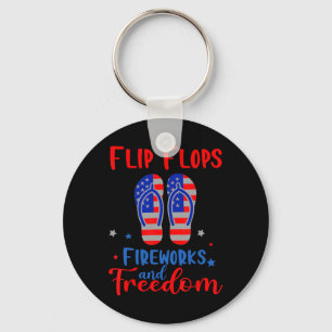 Porte-clés Flip Flops Fireworks Et Liberté Drapeau Américain