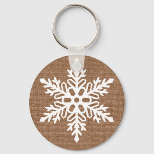 Porte-clés Flocon de neige sur Noël rustique de toile de jut