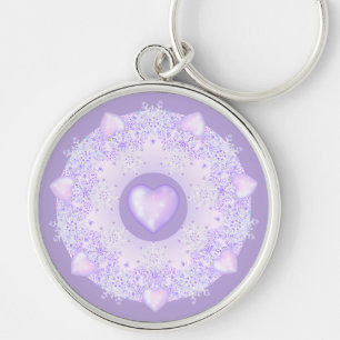 Porte-clés flocon de neige violet clair et coeur étincelant