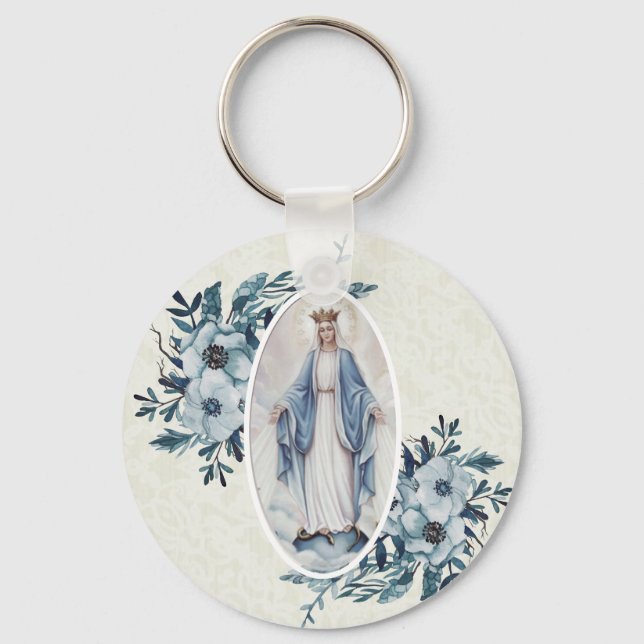 Porte-clés Floral bleu |Madonna | Vierge | Dentelle (Recto)