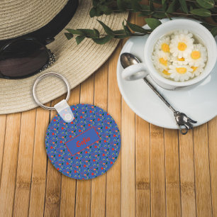 Porte-clés Floral bleu motif nom Porte - clé fleur sauvage