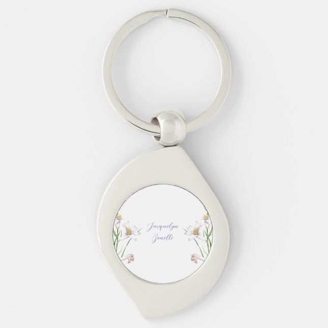 Porte-clés Floral Elegant Chic Cute Calligraphie Ajouter Nom (Devant)