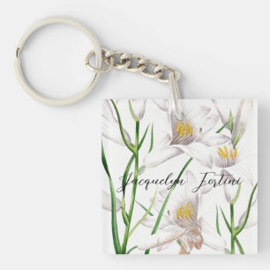 Porte-clés Floral Elegant Chic Cute Calligraphie Ajouter Nom