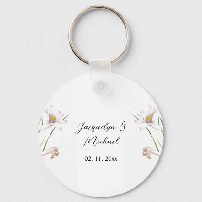 Porte-clés Floral Elegant Chic Cute Calligraphie Ajouter Nom (Recto)